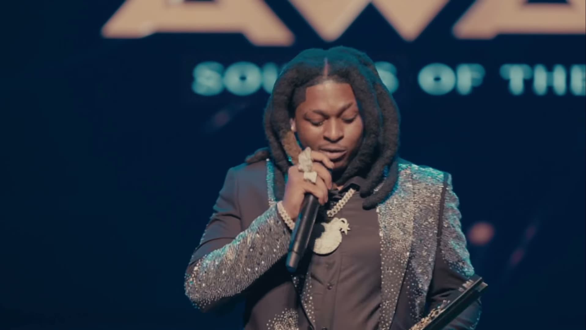 Ayetian accepts his award at the Caribbean Music Awards