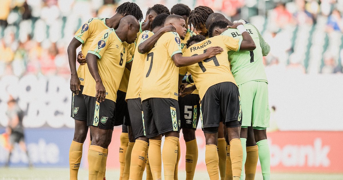 Jamaica national team players huddle during Concacaf action