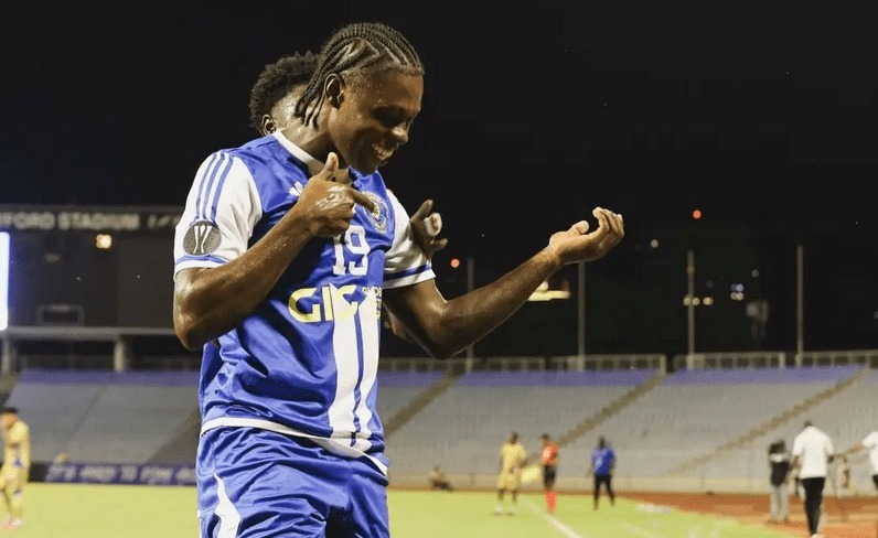 Mount Pleasant player celebrating in Caribbean Cup play