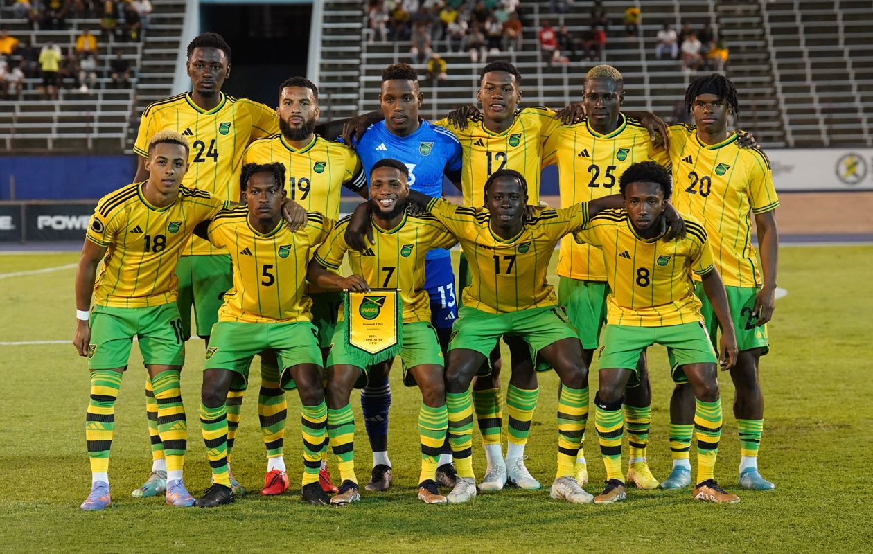Jamaica Reggae Boyz starting lineup in yellow and green